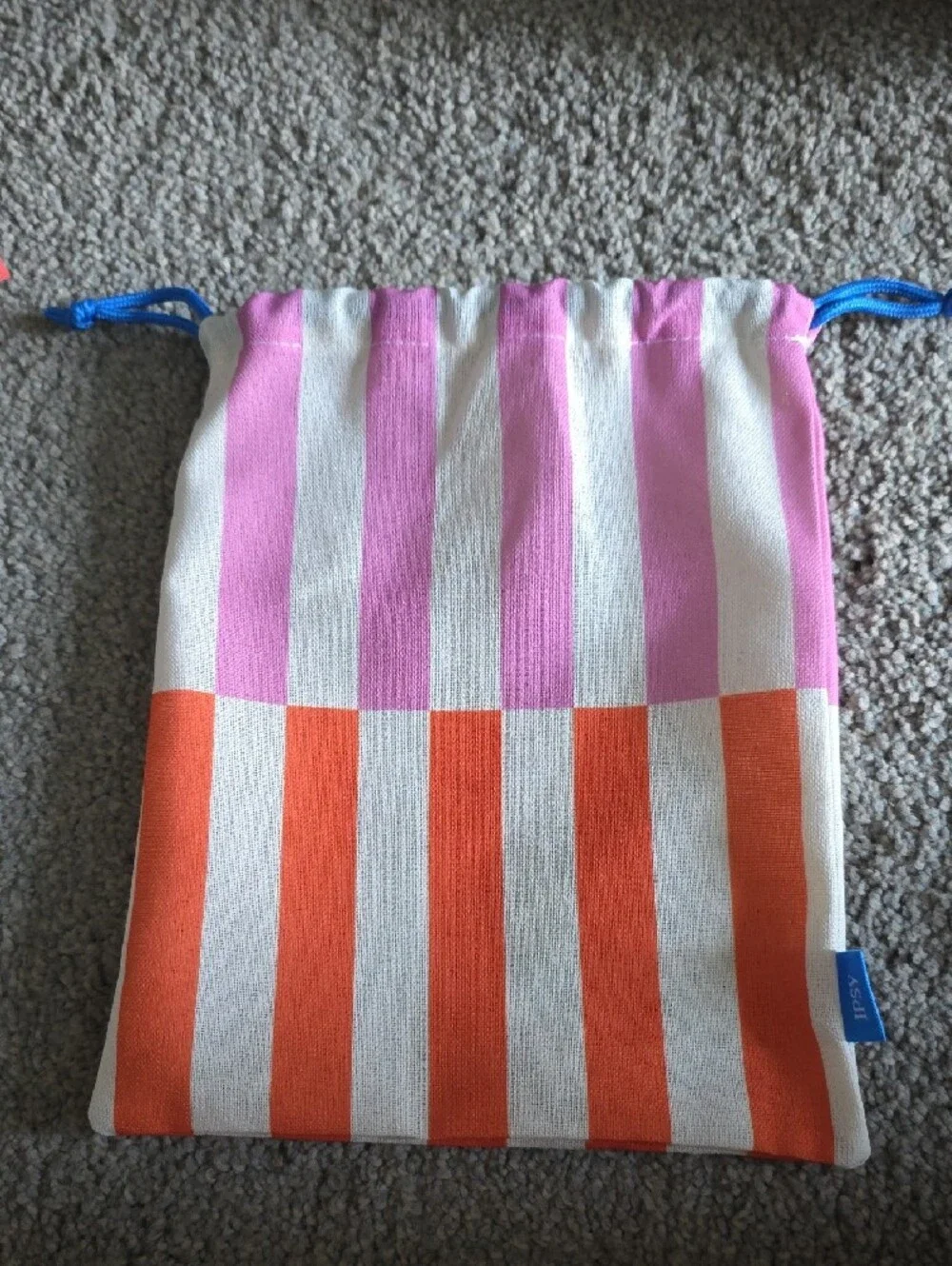 T.J.Maxx Pink, Orange & White Striped Mini Drawstring Bag